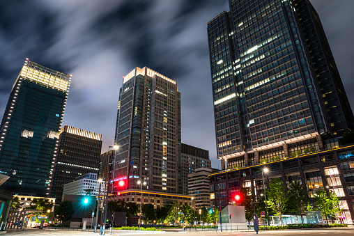Night view of the cityscape in front of Tokyo Station and around Marunouchi, Chiyoda-ku, Tokyo.