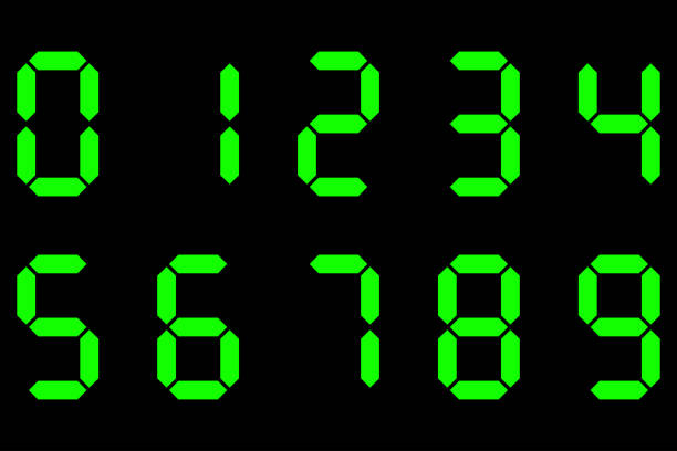 istock Digital display of digits. Icon set. Green numbers, numerals. Scoreboard, clock, stopwatch, calculator, electronic meter. Seven segment. Vector image 1978516781