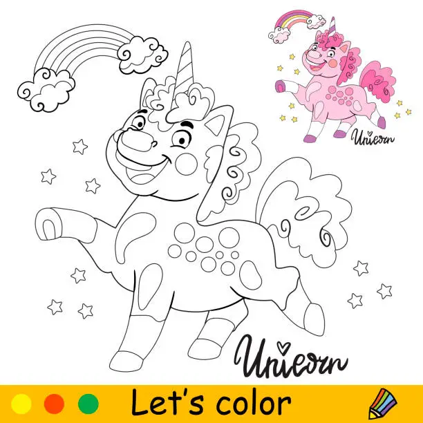 Vector illustration of Happy unicorn coloring pages for kids