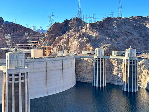 Hoover Dam Hydroelectric Power Station as seen from the Arizona side.