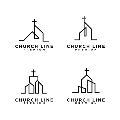 Church bulding line icon set. Icons of christian religion. Flat style design
