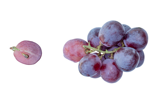 Top view set of small bunch of grapes with half is isolated on white background with clipping path.