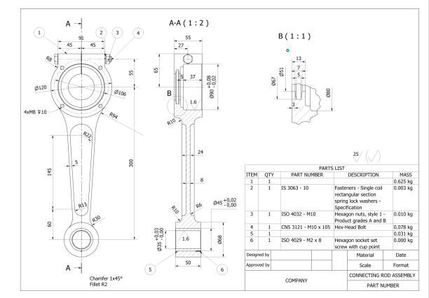 istock technical drawing of a connecting rod, also called a 'con rod', is the part of a piston engine which connects the piston to the crankshaft. 1978714563