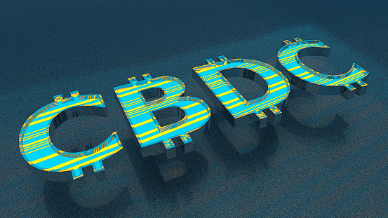 The Power of new digital currency CBDC concept. Transforming Industries and Customer Service. A game-changer for global commerce. Modern WEB3 colours. 3D render