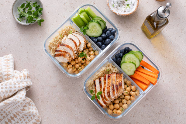 istock High protein healthy lunch meal prep in containers with chicken, quinoa, herbed chickpeas, vegetables and eggs 1978756200