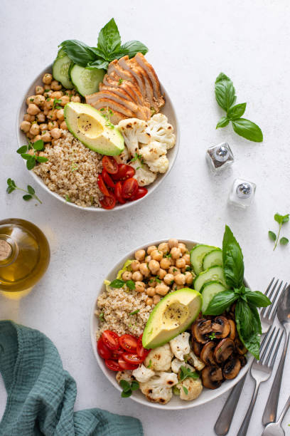 istock Healthy high protein lunch bowls, vegan and chicken options 1978756206