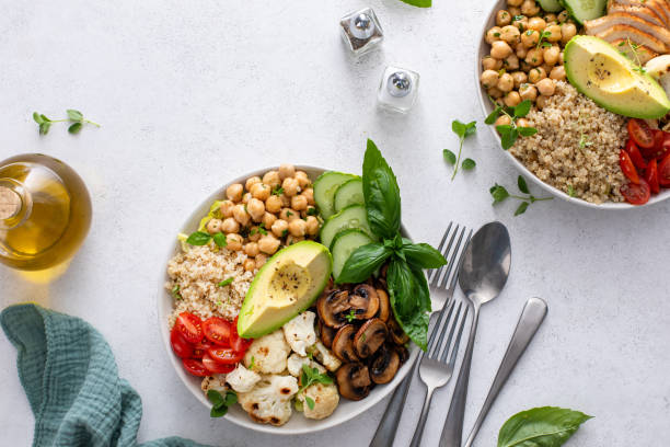 istock Healthy high protein lunch bowls, vegan and chicken options 1978756210