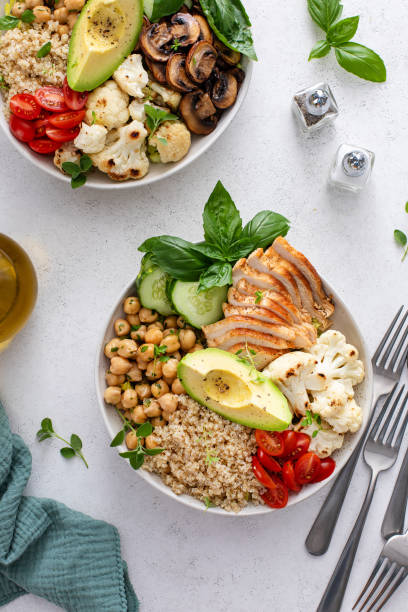 istock Healthy high protein lunch bowls, vegan and chicken options 1978756214