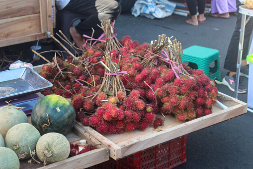 Healthy food. Fresh pineapple at the bazaar market.