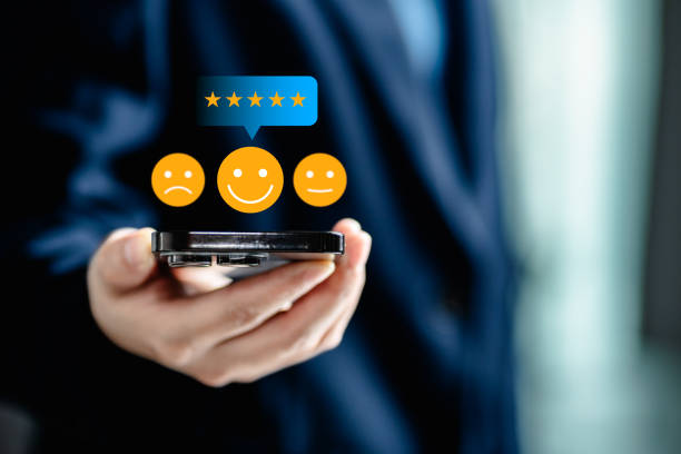istock User customer review evaluates satisfaction with a product or service, Customers give a rating to service experience on the online application, Customer review satisfaction feedback survey concept. 1978810365