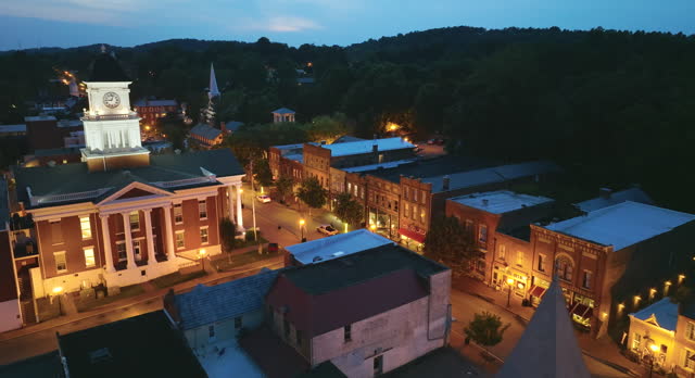 Old historic town architecture in USA. View from above of Jonesborough, old small town in Tennessee