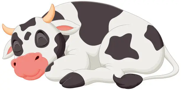 Vector illustration of Cute Cow Cartoon Sleeping Vector Illustration. Animal Nature Icon Concept Isolated Premium Vector