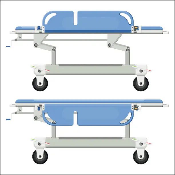 Vector illustration of Medical equipment Stretcher patient transport bed for moving sick or injured people to bring  patient to hospital. Flat design