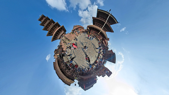 Kathmandu, Nepal - November 24 2023: exterior of Bhairavanath temple in view of 360 panorama . bhaktapur old town area. Bhaktapur durbar square is a living heritage that the people are still living