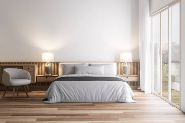 istock Modern contemporary cozy bedroom with nature view 3d render 1978909509