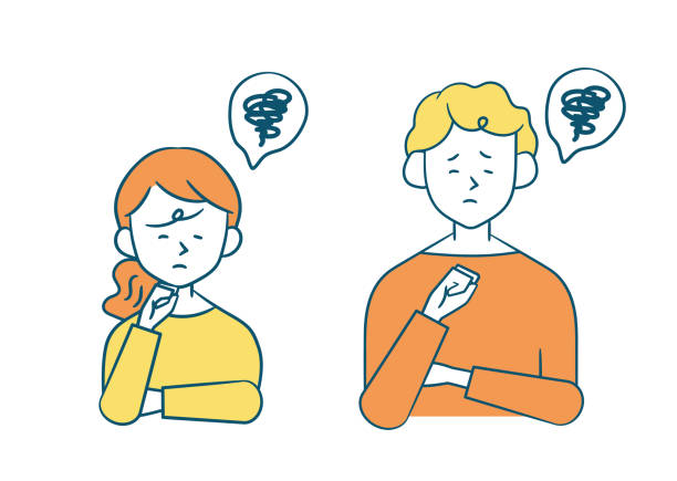 istock Simple illustration material of young men and women thinking pose 1978920034