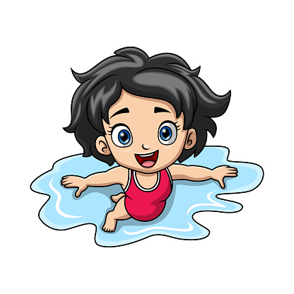 Vector illustration of Cute little girl cartoon swimming