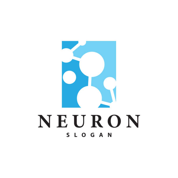 illustrazioni stock, clip art, cartoni animati e icone di tendenza di neuron logo simple design network cel technology particles template illustration - axon