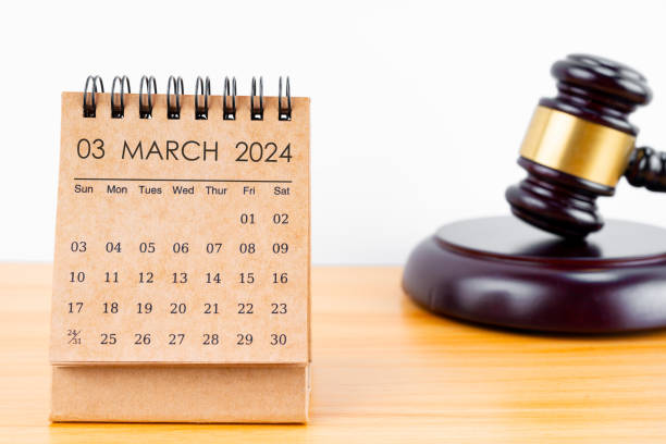 istock Desk calendar for March 2024 and judge's gavel 1978927612