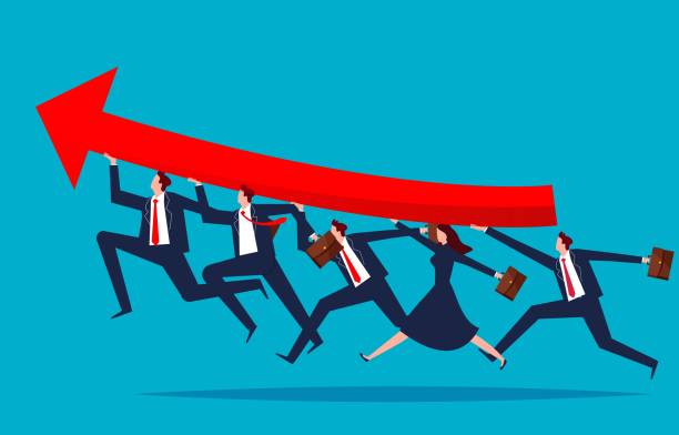 istock Teamwork for success, partners to unite and support, career development, to achieve goals, a group of people together to support the growth of the arrow chart to run and take off 1978999338