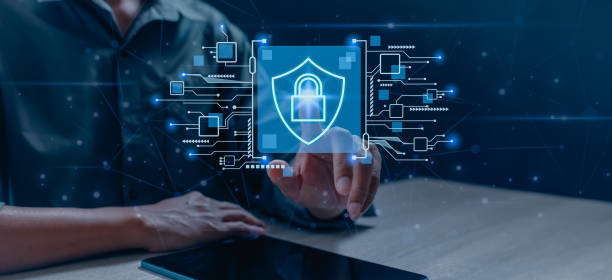 istock Cybersecurity and privacy concepts. Encryption with a padlock icon on the virtual screen interface. Businesspeople protect personal information on computer with global network security technology. 1979043211