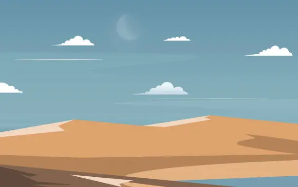 Vector illustration of Sand dunes vector. Desert landscape with blue sky