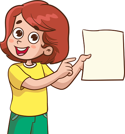 vector illustration of a children Pointing to a Blank Paper