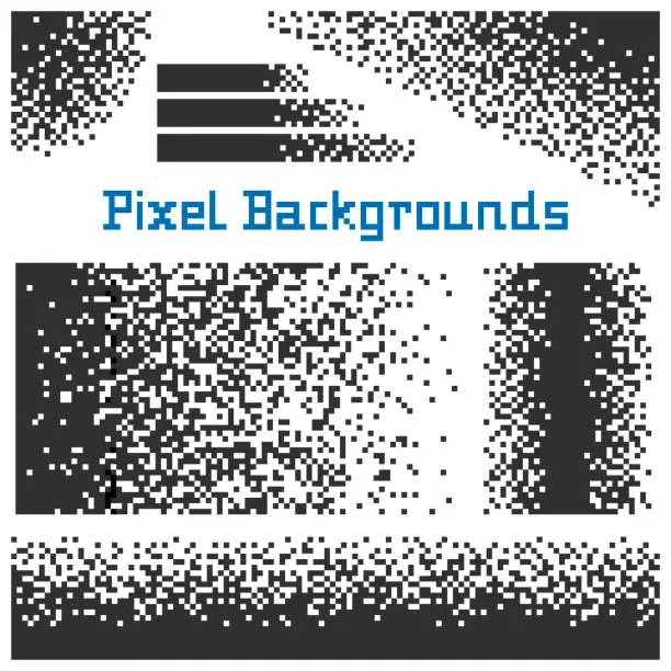 Vector illustration of Pixel pattern with disintegrates or dissolves gradient. Collection of vector technology backgrounds. Monochrome halftone gradient.
