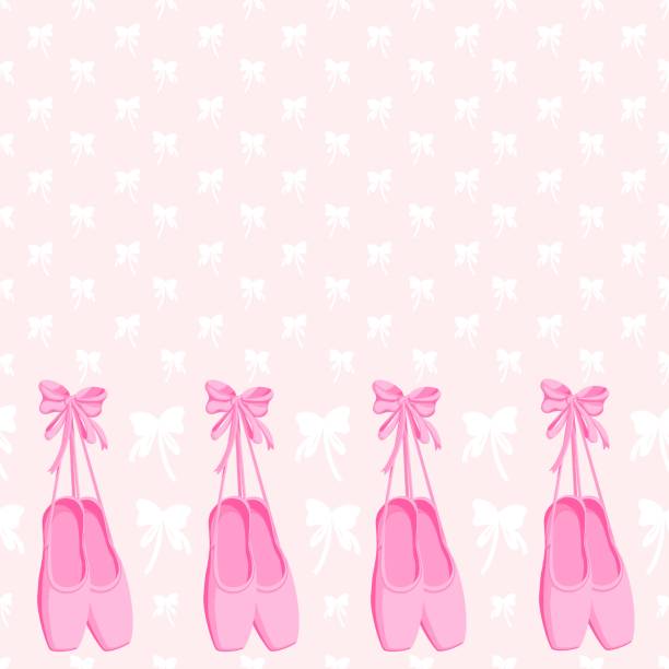 istock Seamless pattern on a beige background of pointe shoes and white bows. A delicate stripe pattern for printing on fabric 1979279319