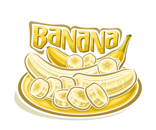 ilustrações, clipart, desenhos animados e ícones de vector logo for banana - banana peeled banana peel white background