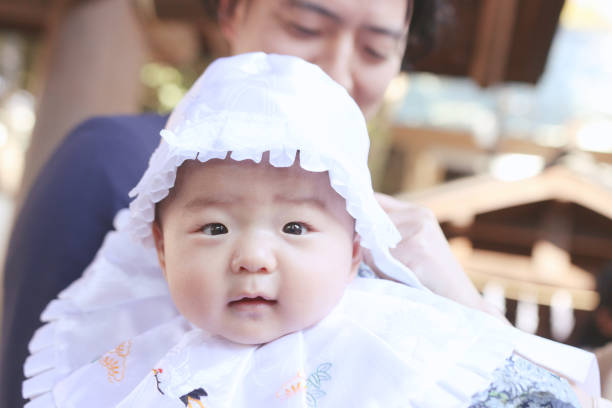 Japanese baby has Blessing ceremony at the shrine which is Omiyamairi.Hatsugu mairi.