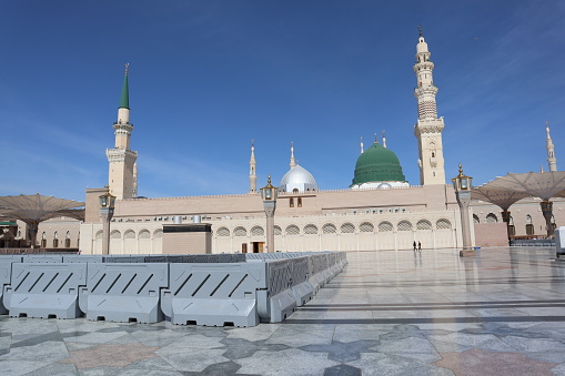 Masjid al Nabawi (Prophet's Mosque) view in Medina, Saudi Arabia. 01/16/2024