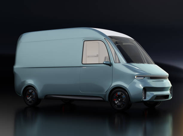 istock Electric Delivery Van on black background 1979318729
