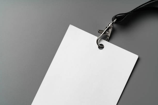 istock Blank nametag on gray background copy space 1979369698
