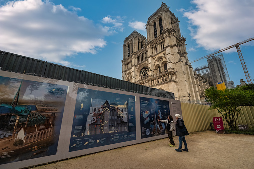 Paris, France - May 15, 2023: restoration site of Notre Dame de Paris Cathedral