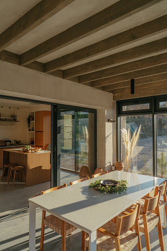 Photo of an interior of a cabin house, a vacation home that combines both leisure and an active vacation