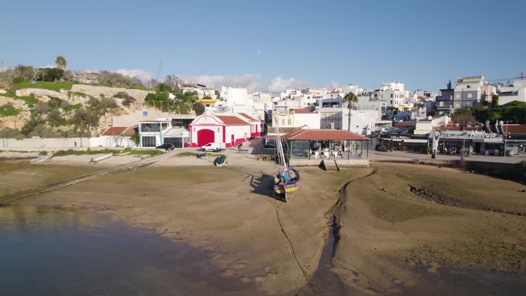 Seaside Village of Alvor, Portugal at Low Tide - aerial panoramic