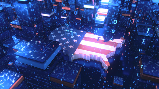 USA Map among digital cubes and binary code