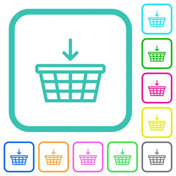 Vector illustration of Add to cart outline vivid colored flat icons