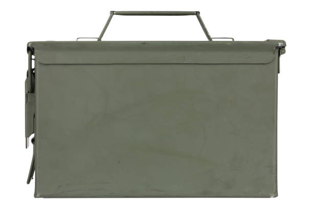 US army green metal ammo can for gun cartridges.