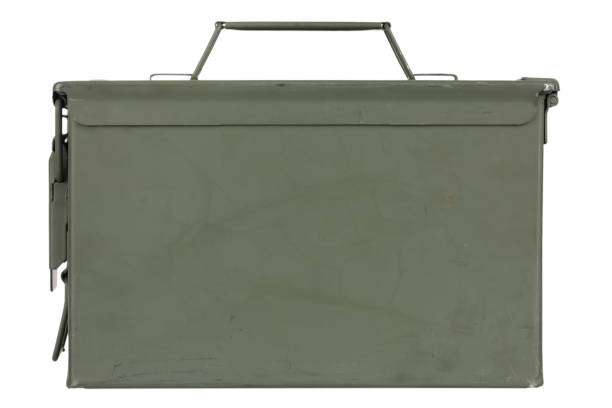 us army green metal ammo can for gun cartridges. - bullet belt ammunition cartridge 뉴스 사진 이미지