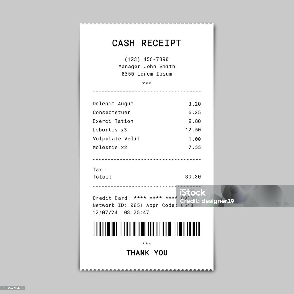 Example Receipt Image Realistic Receipt Vector Design Stock Illustration - Download Image Now ...