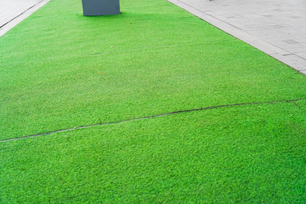 istock Artificial grass or lawn turf. Concrete walkway in the park. 1979480266