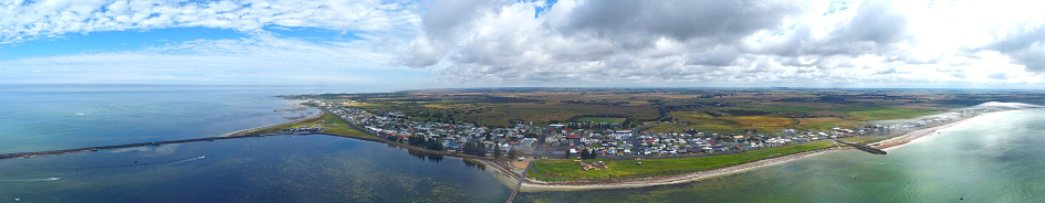 Panoramic Aerial view of Port MacDonnell is the most southerly town of South Australia, located in the Limestone Coast region, south of Mount Gambier.