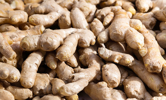 A pile of ginger in market