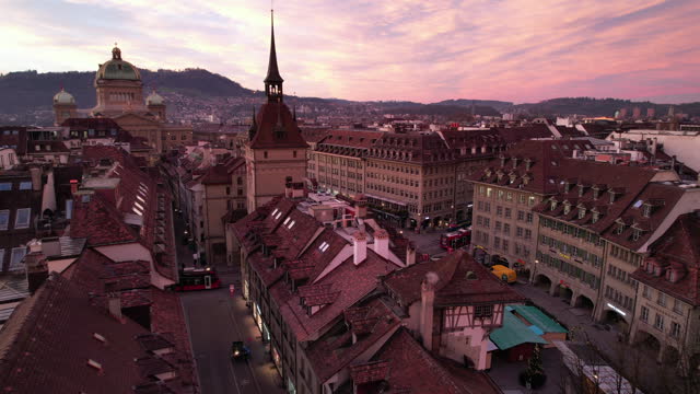 Aerial drone view of the city of Bern