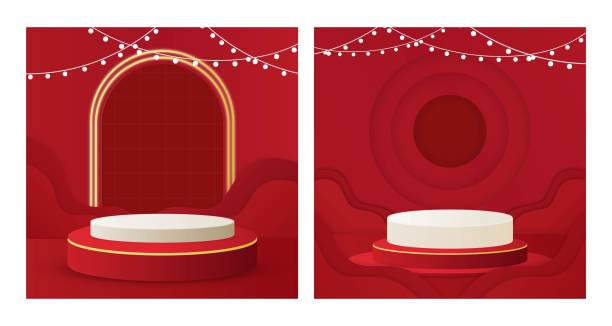 istock Collection of 3D illustrations, Chinese New Year themed color podium square type 1979504550
