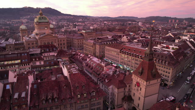 Aerial drone view of the city of Bern