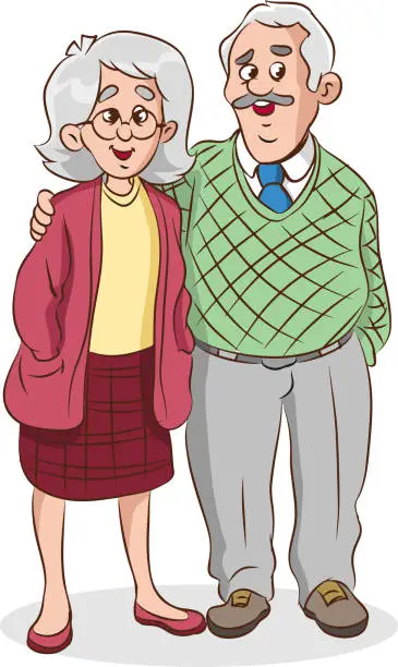 Vector illustration of Elderly couple holding hands.Grandparents together. grandfather. An elderly couple. A man and an old woman.vector illustation