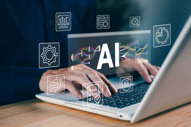 istock AI Technology. Businessman use laptop artificial intelligence in the process of predictive analytics. Customer service chatbot analytics information trends technology. Machine learning. Automation. 1979522963